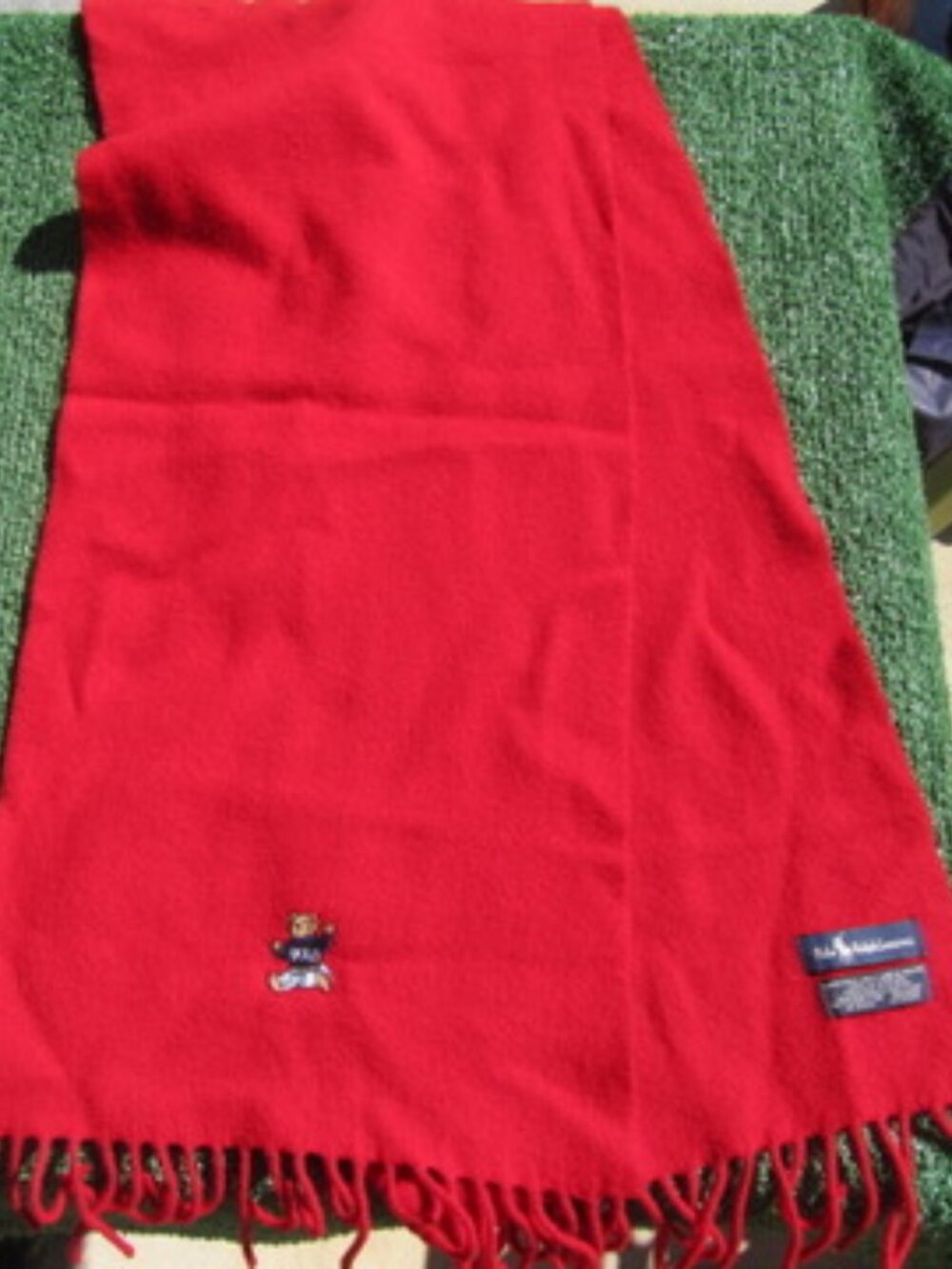 Polo Ralph Lauren Polo Bear Red 100% Lambswool Scarf
